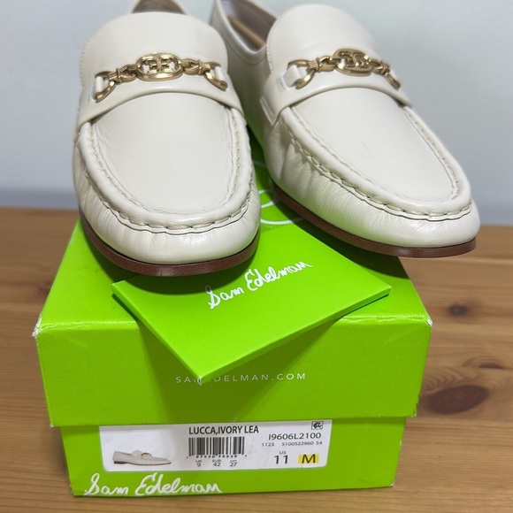 Sam Edelman Lucca Ivory Leather Chain Loafers Slip-On Flats Size 11 NWT - Picture 7 of 8
